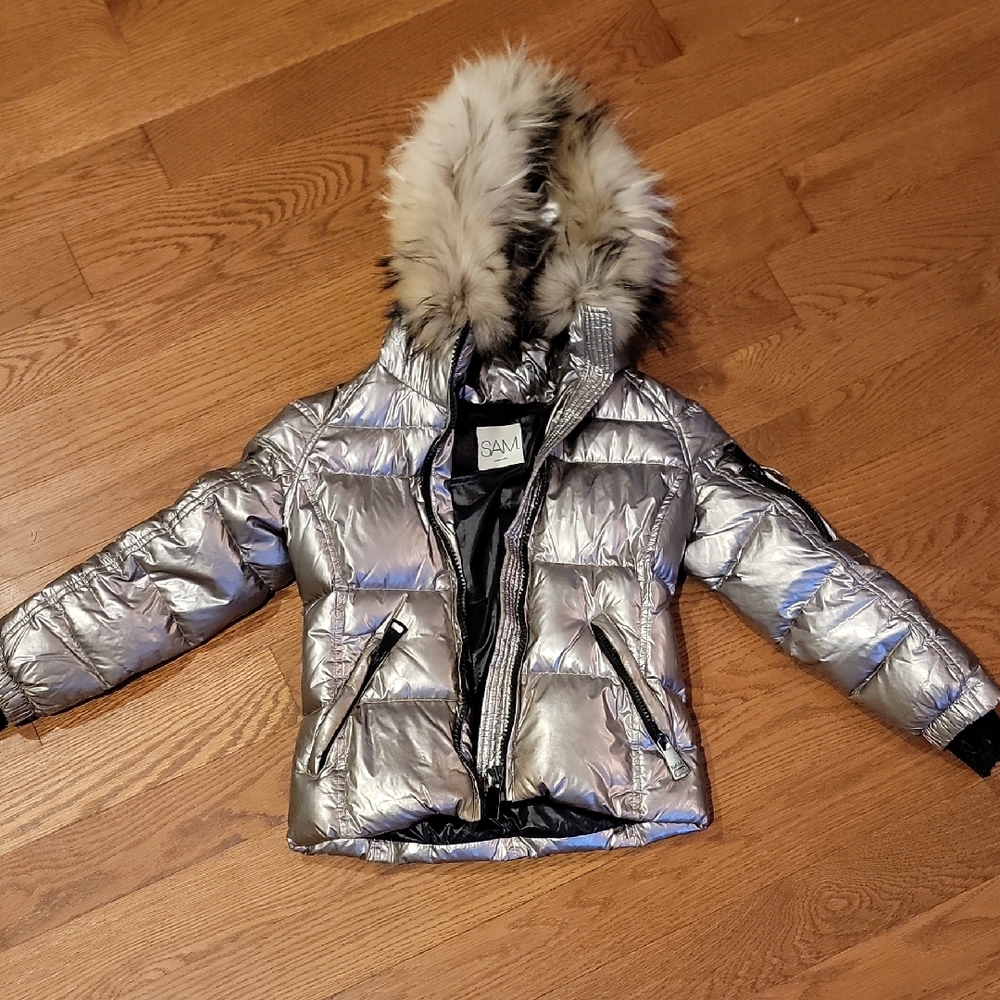 SAM Silver Jacket with Fur Hood